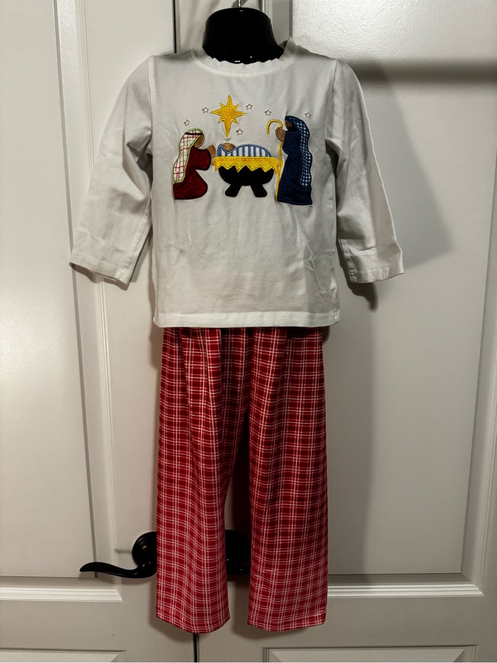 Marie Nicole Kids White Nativity Top and Red Plaid Set